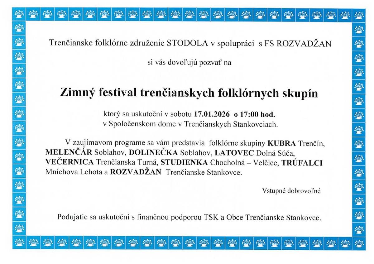 sobota 17.1. 2026 SD Trenč. Stankovce   Vstupné dobrovoľné!