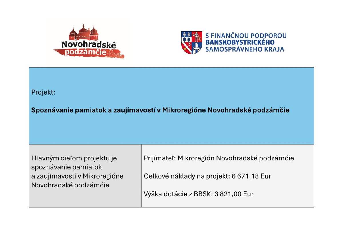 V Mikroregióne Novohradské podzámčie sa realizuje projekt zameraný na spoznávanie pamiatok a zaujímavostí s finančnou podporou Banskobystrického samosprávneho kraja.
