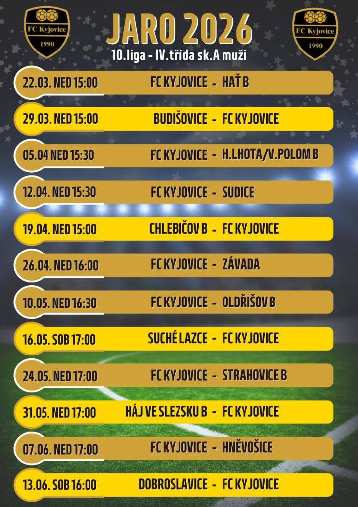 Rozpis fotbalových utkání jaro 2026.