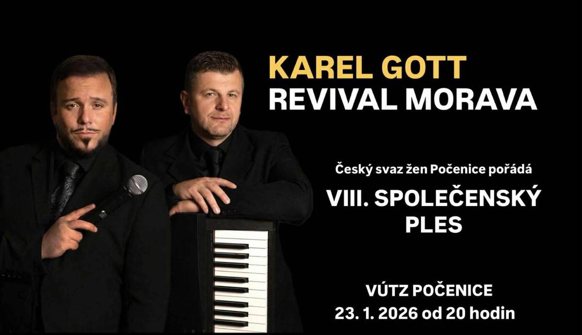 ČSŽ Počenice pořádá v pátek 23.1.2026 VIII. společenský ples se skupinou Karel Gott Revival Morava ve VÚTZ Počenice.