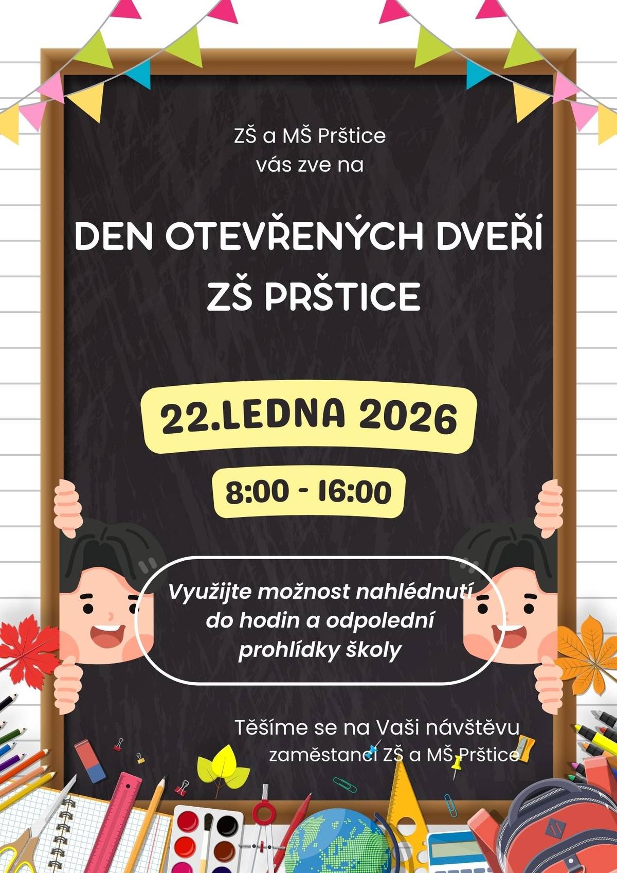 Akce je určena především pro rodiče a děti, které půjdou v letošním roce k zápisu do 1. třídy základní školy.