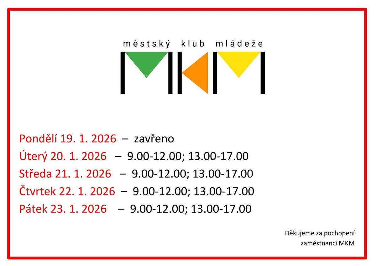 Městský klub mládeže informuje o aktuální otevírací době.