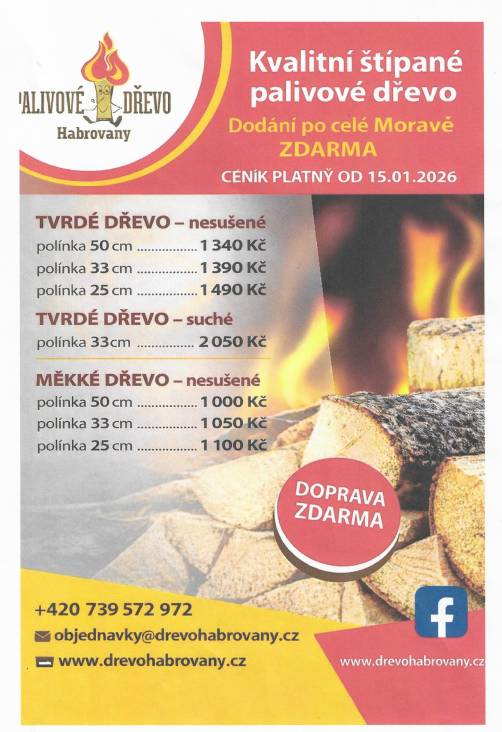 Společnost Dřevo Habrovany nabízí občanům dodání štípaného palivového dřeva, tvrdého i měkkého a také suchého s dopravou ZDARMA a rychlým dodáním až k Vám domů.  Objednávejte na telefonním čísle : 739 572 972, nebo na www.drevohabrovany.cz.“