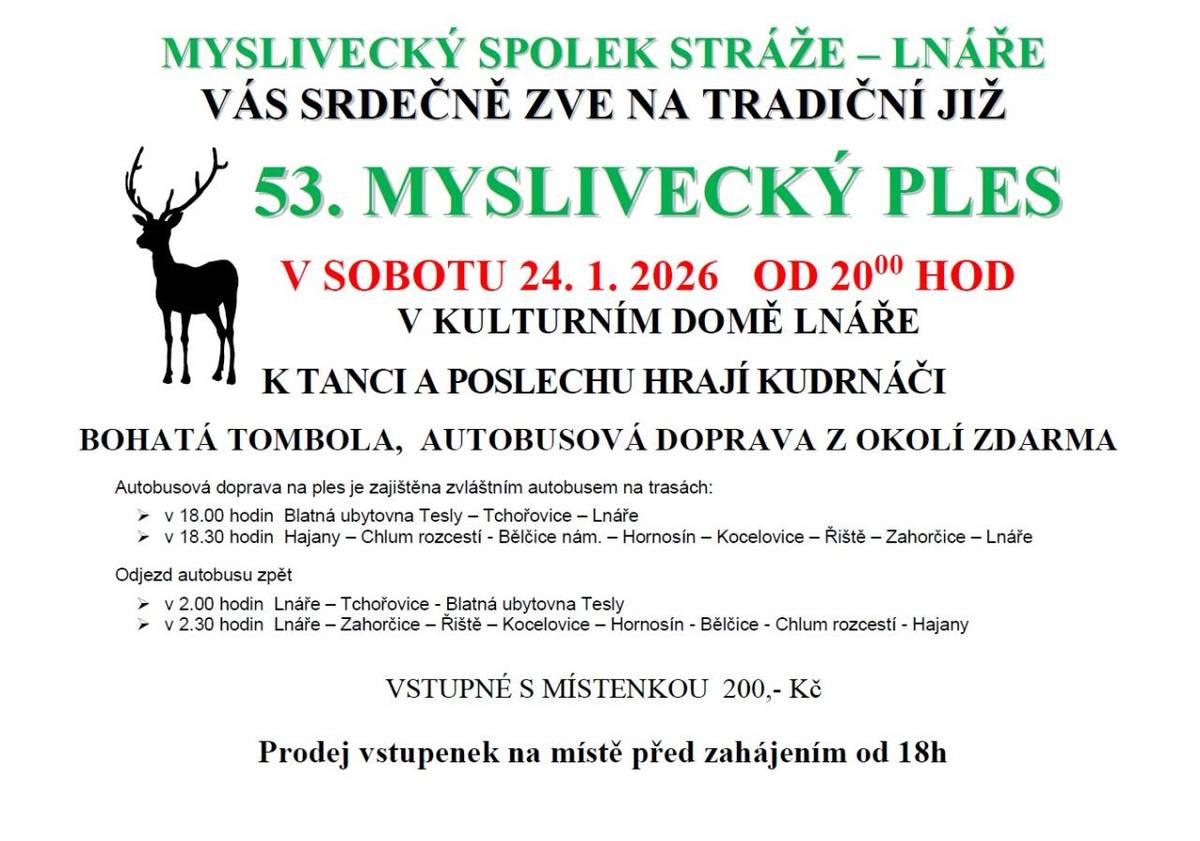 Myslivecký spolek Vás zve na tradiční ples
