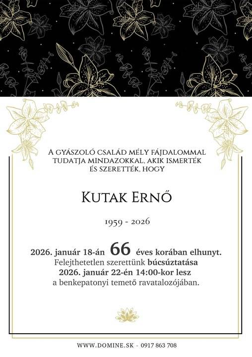 Gyászjelentés - Smútočný oznam