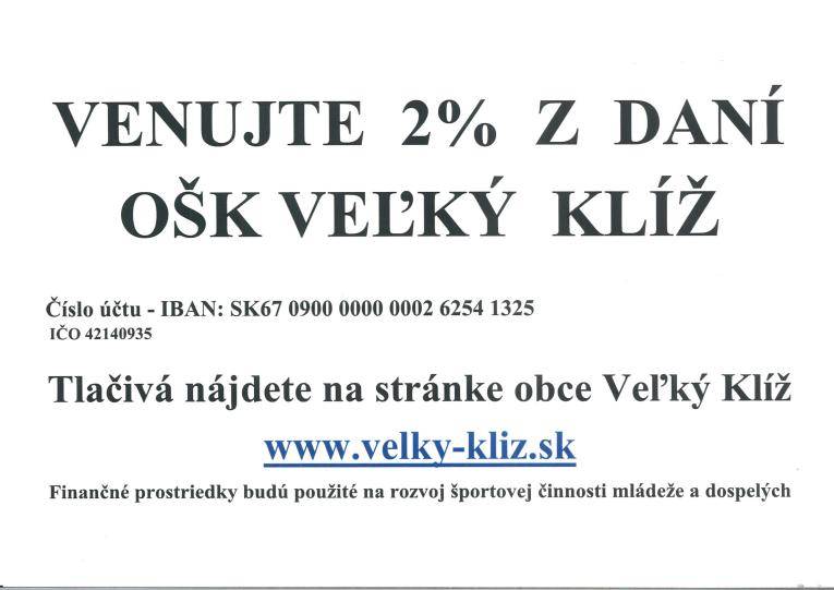 venujte 2% z daní pre  OŠK futbalový oddiel Veľký Klíž