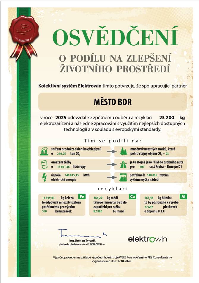 Osvědčení o podílu na zlepšení životního prostředí