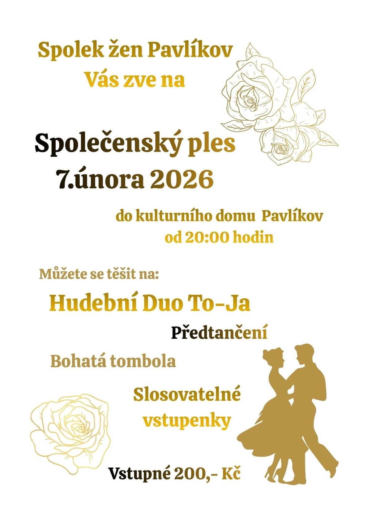 Spolek žen Pavlíkov Vás zve na Společenský ples 7. února 2026 do KD Pavlíkov od 20:00 hod.