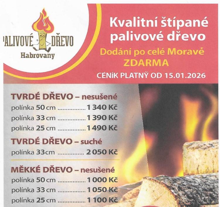 Společnost Dřevo Habrovany nabízí občanům dodání štípaného palivového dřeva, tvrdého i měkkého a také suchého s dopravou ZDARMA a rychlým dodáním až k Vám domů.  Objednávejte na telefonním čísle : 739 572 972, nebo na www.drevohabrovany.cz.“