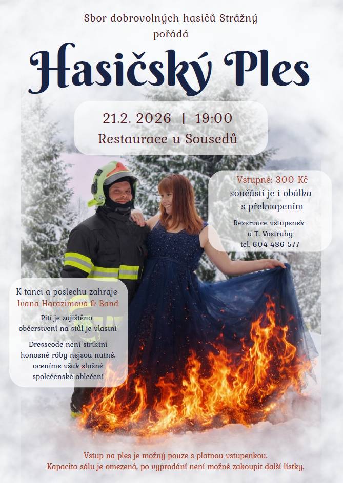 Pozvánka na hasičský ples SDH Strážný.