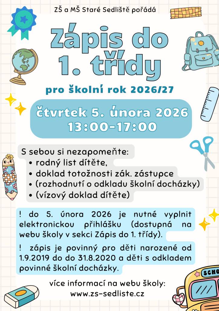 Oznámení o konání zápisu do 1. třídy - letos již v únoru!