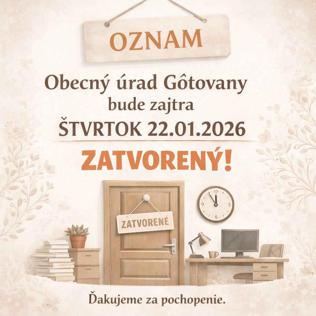 Obecný úrad bude zajtra (štvrtok) 22.01.2026 ZATVORENÝ.