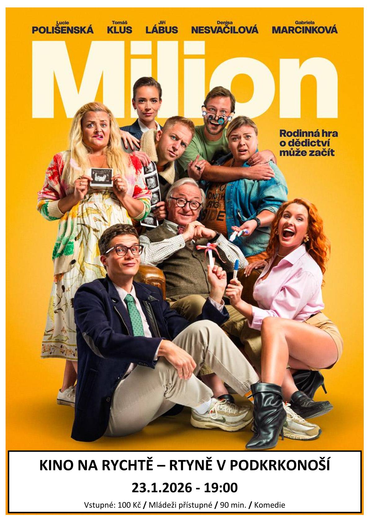 Milion je hodně peněz, o to spíš, když jde o milion euro. Co taková suma peněz dokáže udělat s jednou rodinou, ve které děda (Jiří Lábus) vyhlásí dost neobvyklou soutěž? Soutěž o od této chvíle první narozené vnouče, které od něho získá právě tuhle částku. Děda totiž prodal rodinný majetek – Slánskou horu! Dětí má dost a ty si všechny bez výjimky myslí, že se zbláznil. A i když se tváří, že je tahle soutěž holá blbost, v hlavách okamžitě začnou soupeřit. A poté i konat… Kdo z nich vyhraje? Zvítězí nakonec peníze nebo láska a rodinná soudržnost?