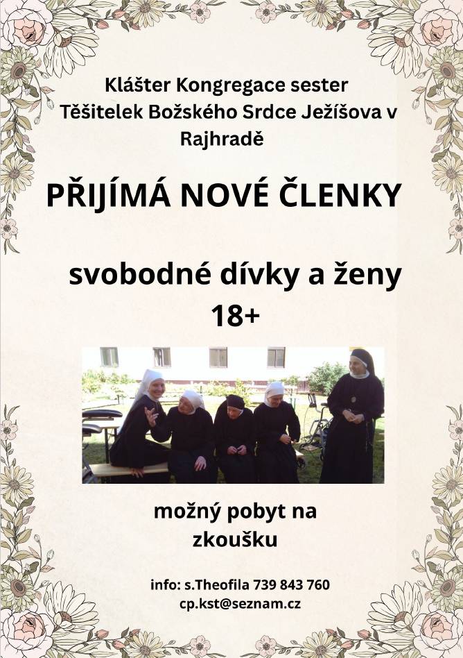 Klášter Kongregace sester Těšitelek Božského Srdce Ježíšova v Rajhradě přijímá nové členky.
