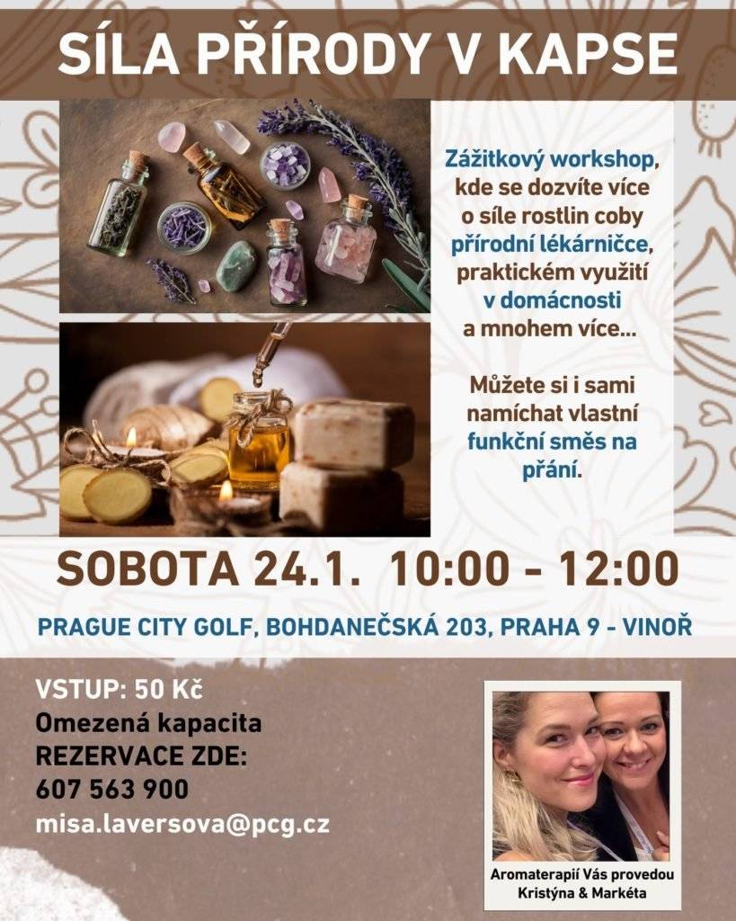 V sobotu můžete od 10 do 12 hodin zajít na golf na aromaterapeutický workshop Síla přírody v kapse.   A pak v sobotu večer III. reprezentační ples. Vstup možný od 20 hodin. Těšte se na welcome drink, skvělou kapelu a zábavu.