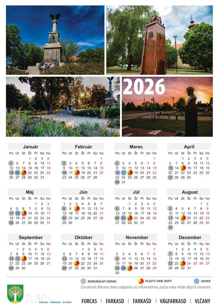 Kalendár zberu odpadu na rok 2026