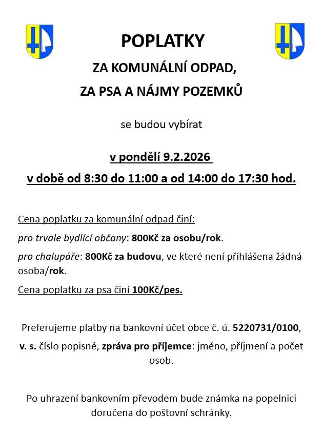 POPLATKY ZA KOMUNÁLNÍ ODPAD, ZA PSA A NÁJMY POZEMKŮ