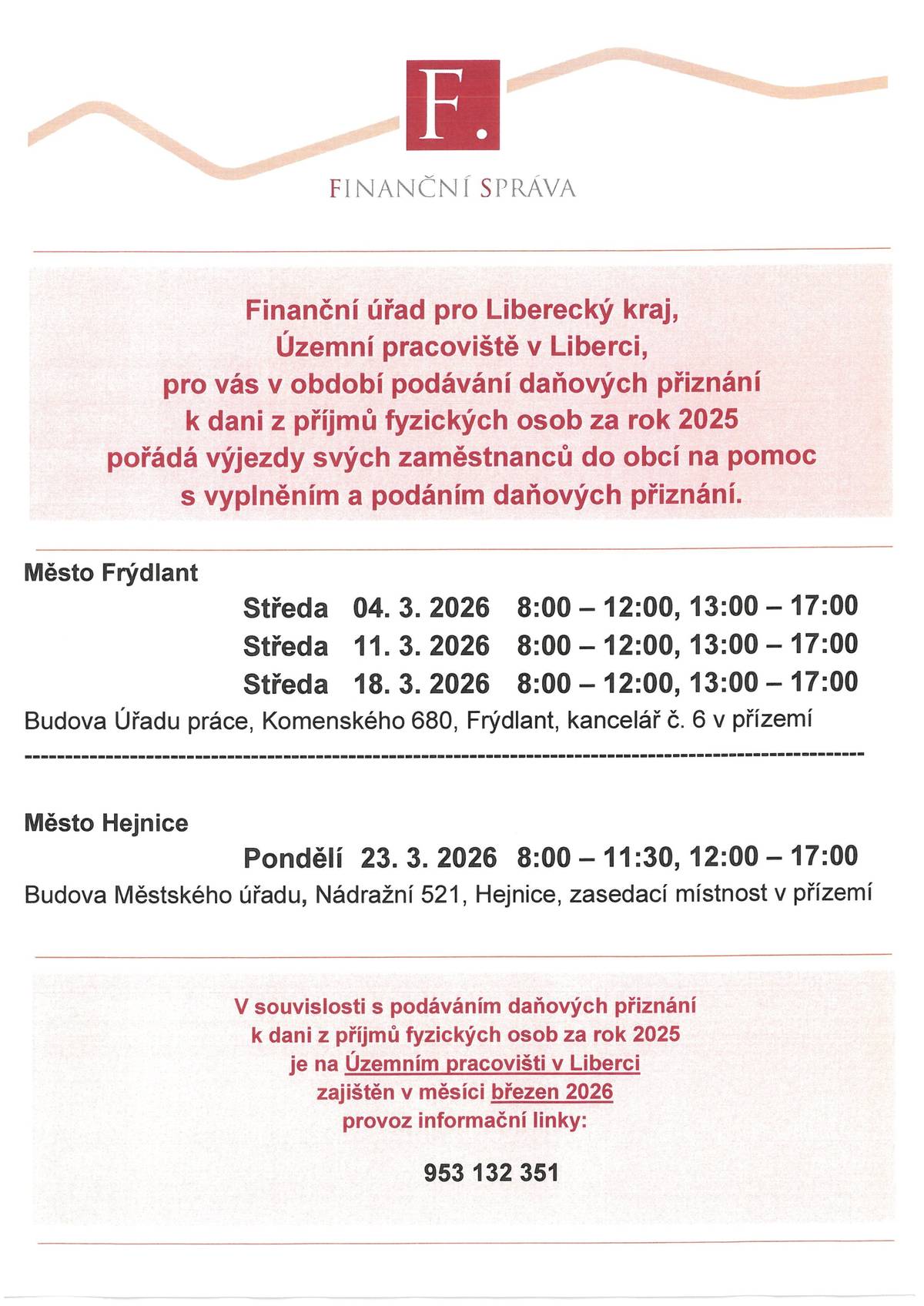 podávání daňových přiznání k dani z příjmů fyzických osob za rok 2025