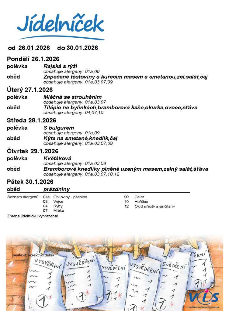 Jídelníček 26. 1. - 30. 1. 2026