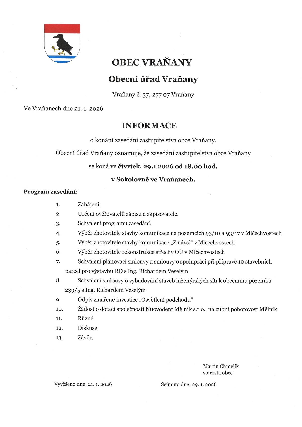 Ve čtvrtek 29.1. od 18 hodin v sokolovně.