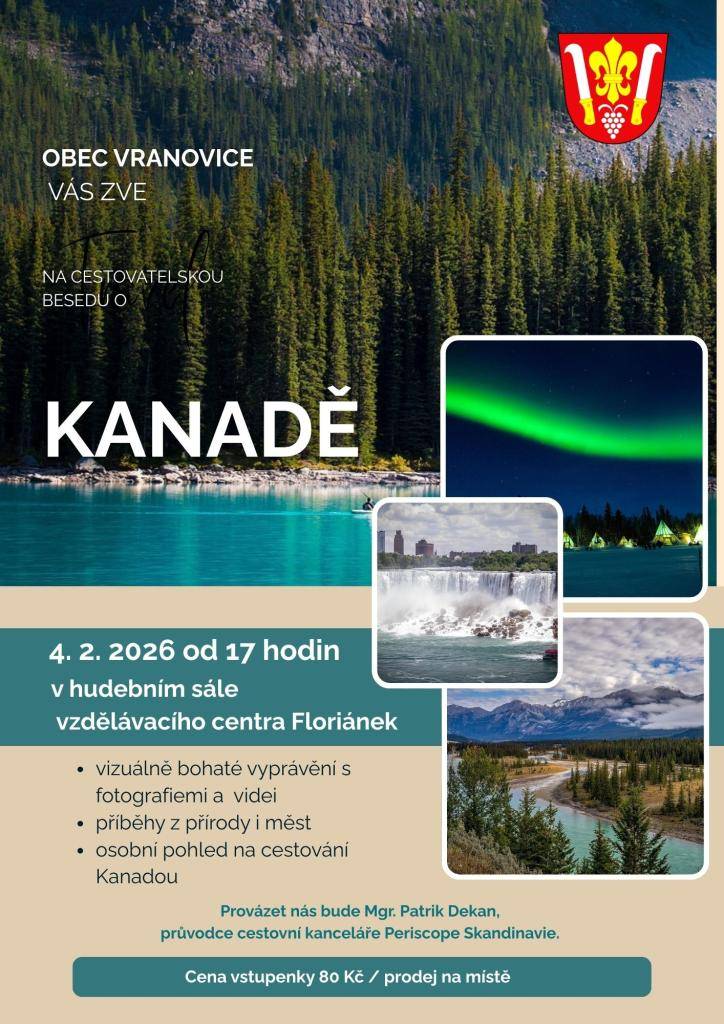 Zveme vás na cestovatelskou besedu, která se koná 4. února 2026 od 17 hodin v hudebním sále vzdělávacího centra Floriánek. Na programu je vizuálně bohaté vyprávění s fotografiemi a videi, které zachycují příběhy z přírody i měst.