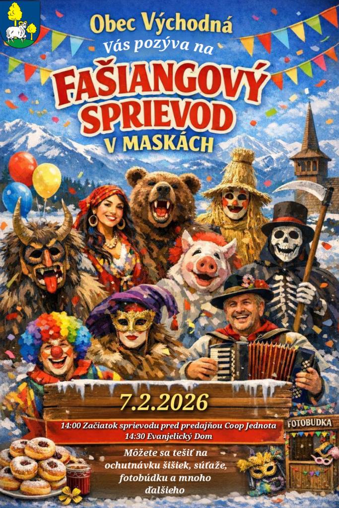 V sobotu 7.februára 2026 sa v našej obci uskutoční fašiangový sprievod masiek, na ktorý vás srdečne pozývame.