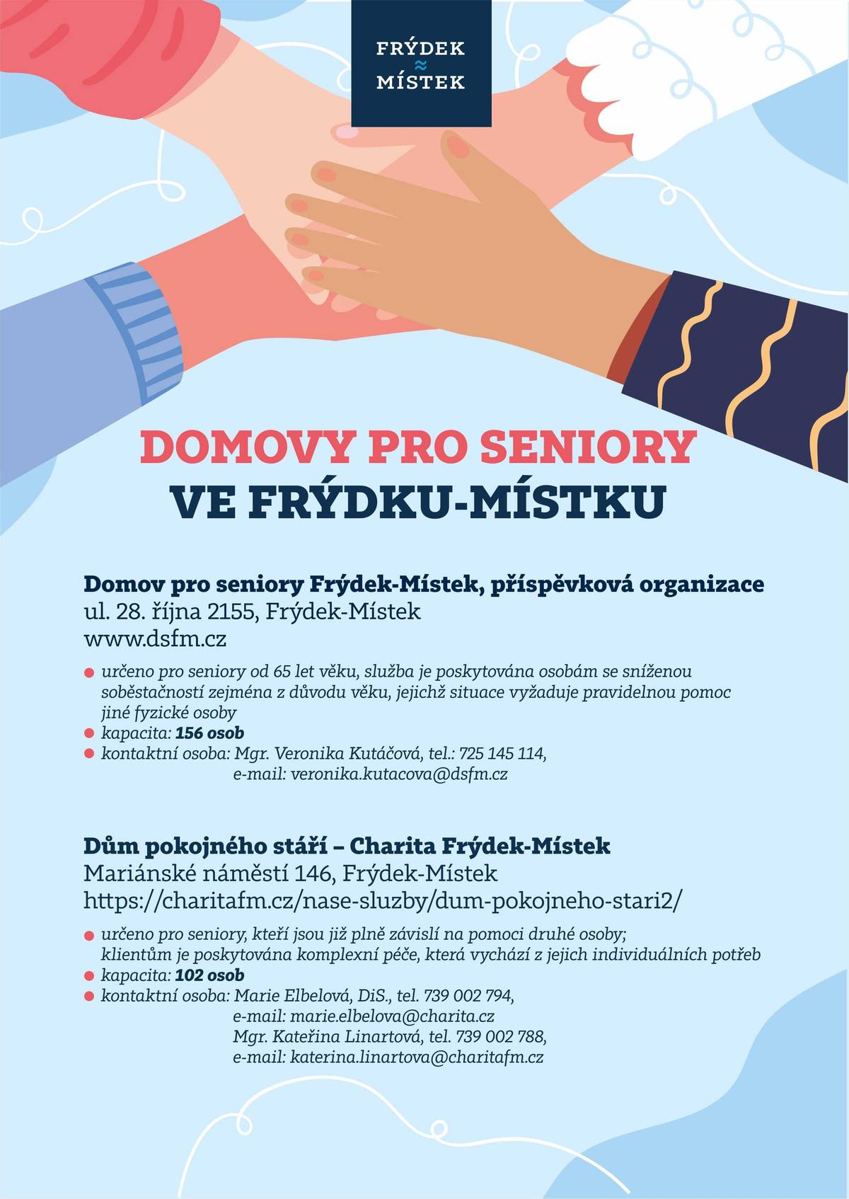 Ve Frýdku≈Místku fungují pro naše starší spoluobčany kvalitní a dostupná pobytová zařízení. 1. Domov pro seniory Frýdek-Místek - Oficiální stránky Domov pro seniory Frýdek-Místek 2. Dům pokojného stáří