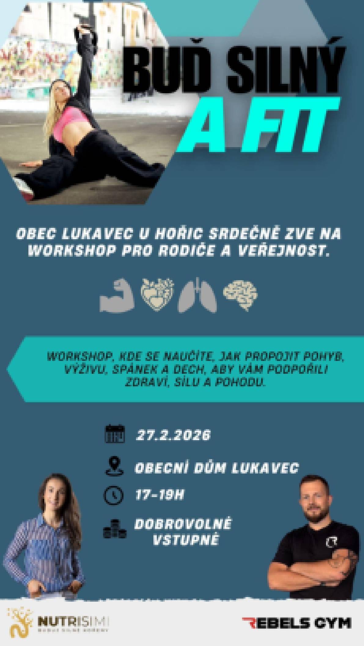 Obec Lukavec Vás zve na Workshop pro rodiče a veřejnost dne 27.2. 2026 od 17 hodin do Obecního domu v Lukavci.