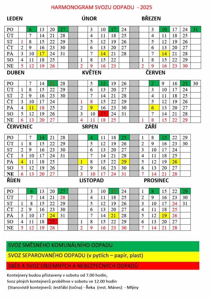 Harmonogram svozu odpadu 2025