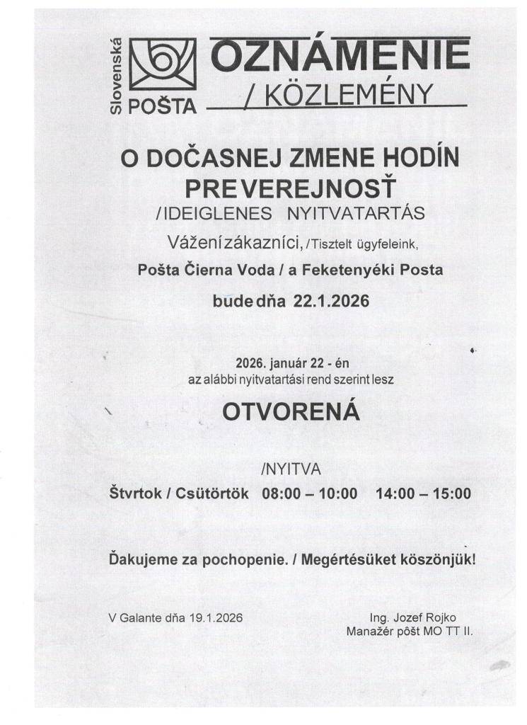 Oznámenie !!!  Értesítés !!!