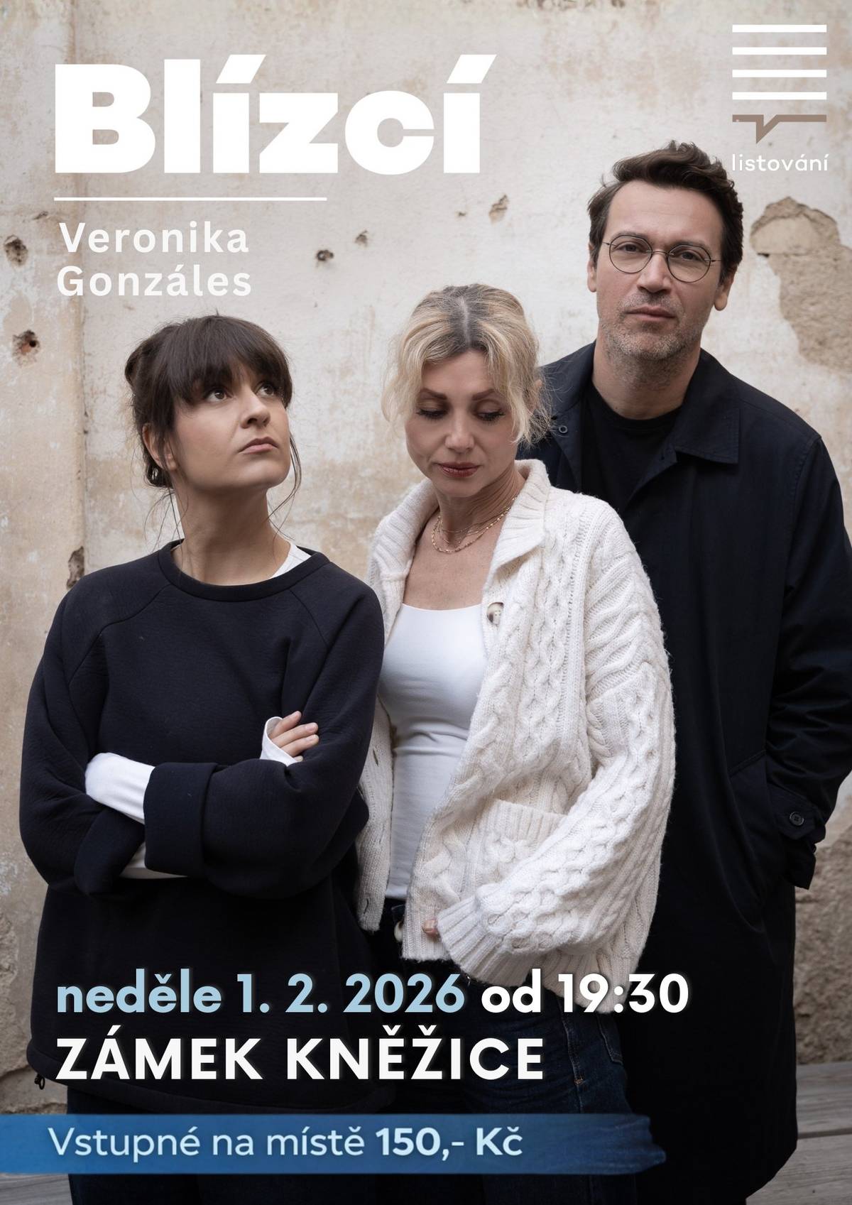 Srdečně vás zveme na projekt Listování Lukáše Hejlíka, které se koná v neděli 1.2.2026 od 19:30 hodin v obřadní síni Obecního úřadu Kněžice.  Oblíbený cyklus scénického čtení představí knihu Blízcí v podání herců, kteří pomocí krátkých scén, dialogů a humoru přibližují literární dílo živě, srozumitelně a poutavě. Listování není klasické divadlo ani obyčejné čtení – je to originální setkání s knihou, které baví a inspiruje.  Přijďte si užít jedinečný literární večer a nechat se vtáhnout do příběhu o vztazích, blízkosti a každodenních situacích, které jsou možná až překvapivě důvěrně známé.