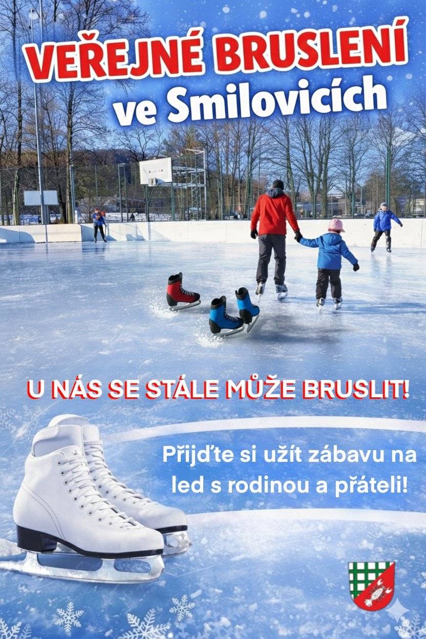 U nás se stále může bruslit! Přijďte si užít zimní zábavu na ledě a společné chvíle s rodinou i přáteli.  Těšíme se na malé i velké bruslaře v areálu Sportcentra Smilovice.