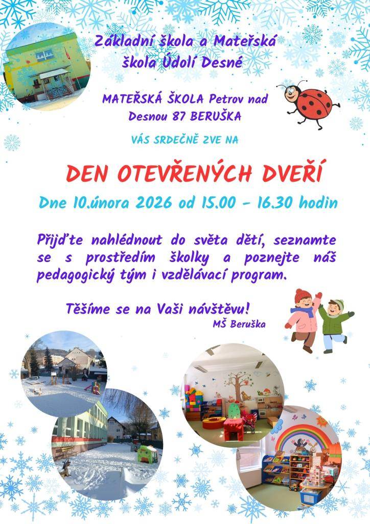 * 10.2.2026 od 15.00 do 16.30 hodin  * MŠ Beruška, Petrov nad Desnou čp. 87