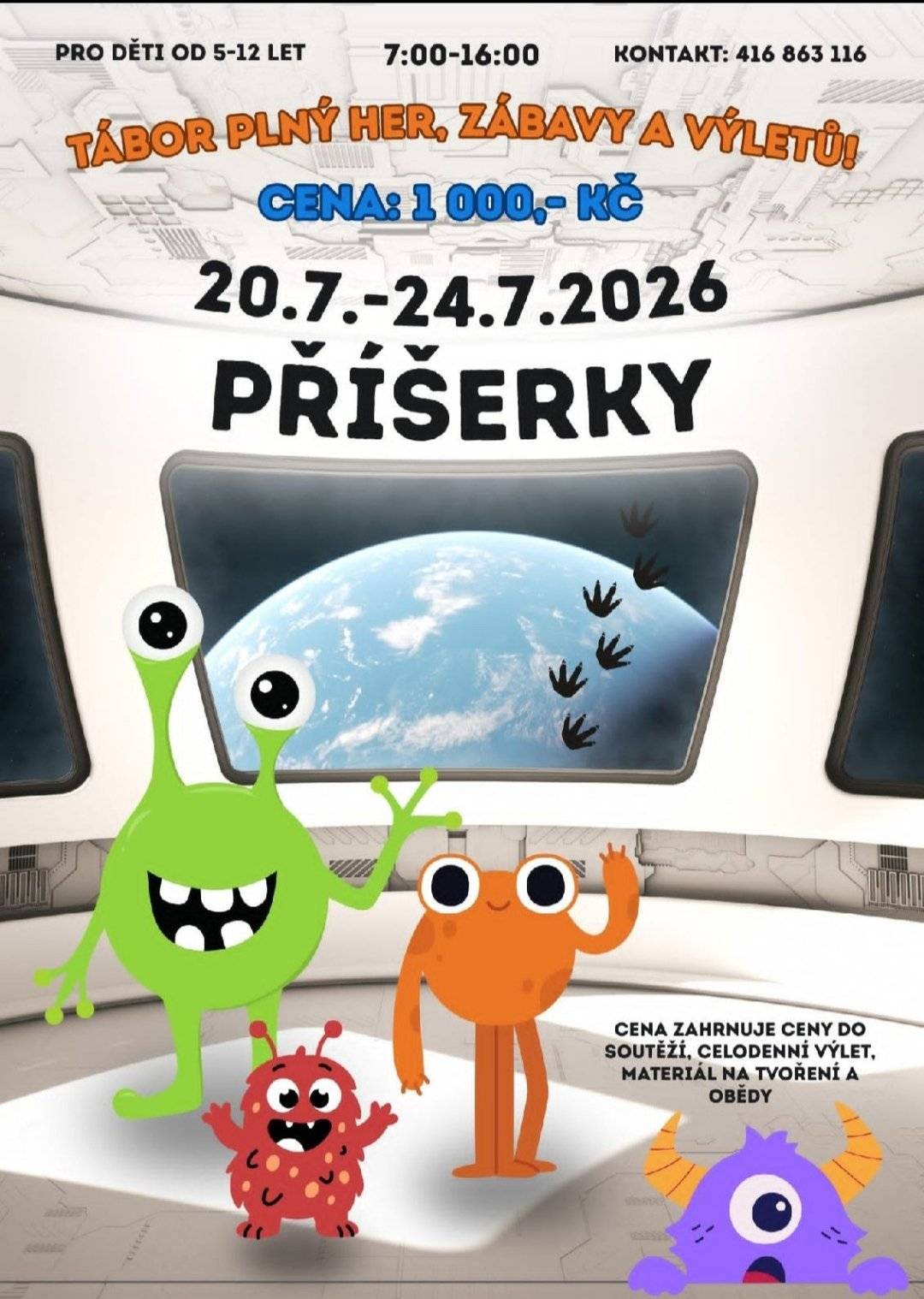 Příměstské tábory 2026 Středisko volného času Drak v Budyni nad Ohří pro vás a vaše děti letos připravilo pět příměstských táborů. Přihlašovat se můžete ve Středisku volného času Drak u paní Tajovské ve dnech 2.2. a 3.2. 2026 od 15:00 do 18:00, tábor je nutné hned zaplatit. Respektujte prosím věkové omezení u předškolních dětí.