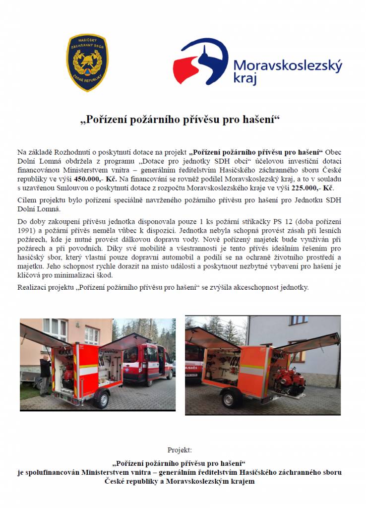 Projekt:  Pořízení požárního přívěsu pro hašení