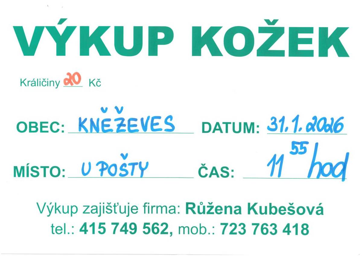 u pošty v Kněževsi, v 11,55hodin,