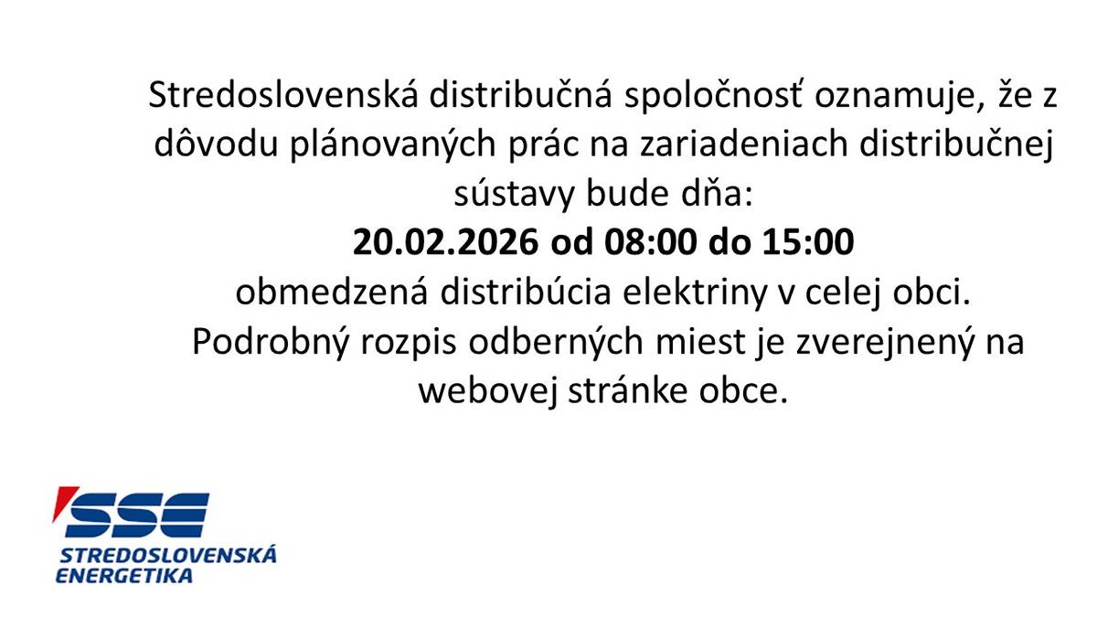 Oznámenie o prerušení distribúcie elektrickej energie 20.02.2026