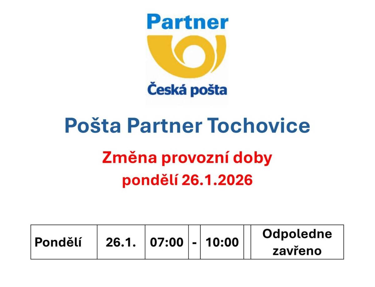 Změna provozní doby pondělí 26.1.2026