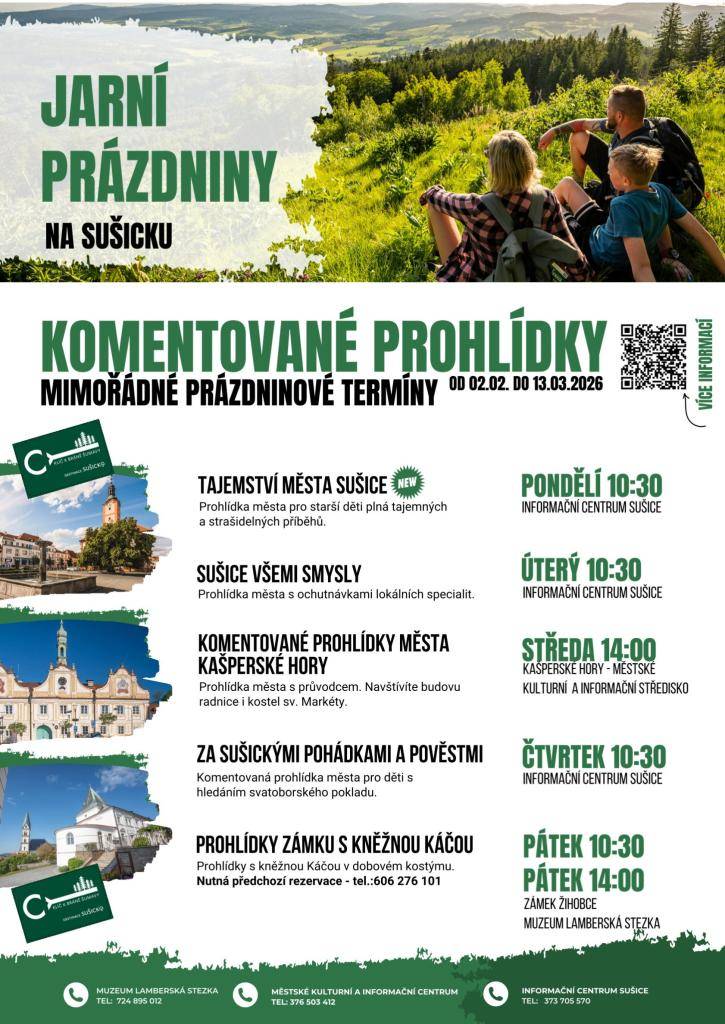Ve spolupráci s IC Sušice a IC Kašperské Hory byl přiupraven cyklus komentovaných prohlídek pro malé i velké, které poběží po celou dobu všech jarních prázdnin. Přijďte se projít naším zámkem s kněžnou Káčou ;-)