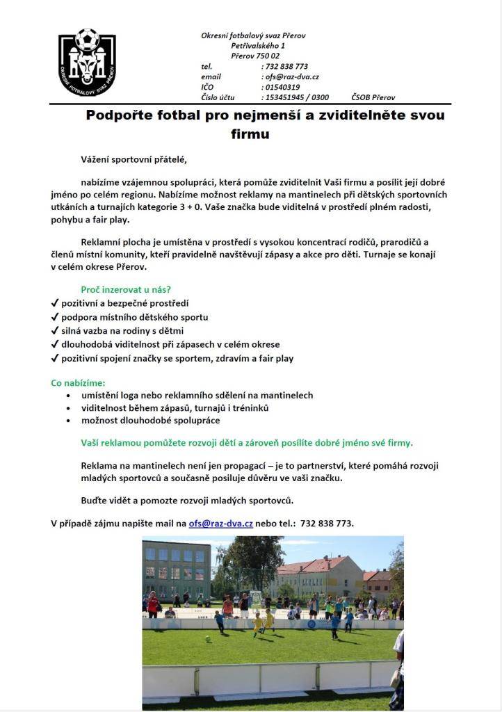 OFS Přerov-podpořte fotbal pro nejmenší a zviditelněte svou firmu