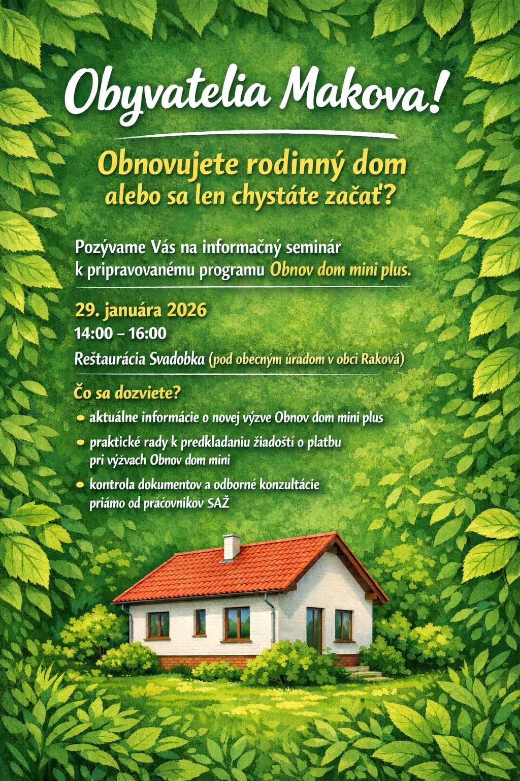 Pozvánka na seminár k pripravovanému programu "Obnov dom mini plus"