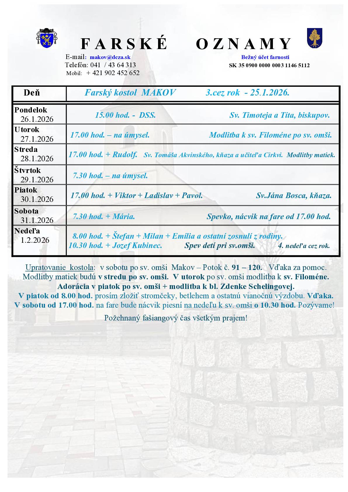 Farské oznamy od 26.01.2026 do 01.02.2026