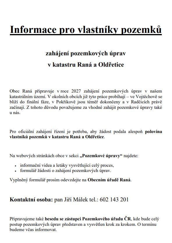 Pozemkové úpravy v obci Raná