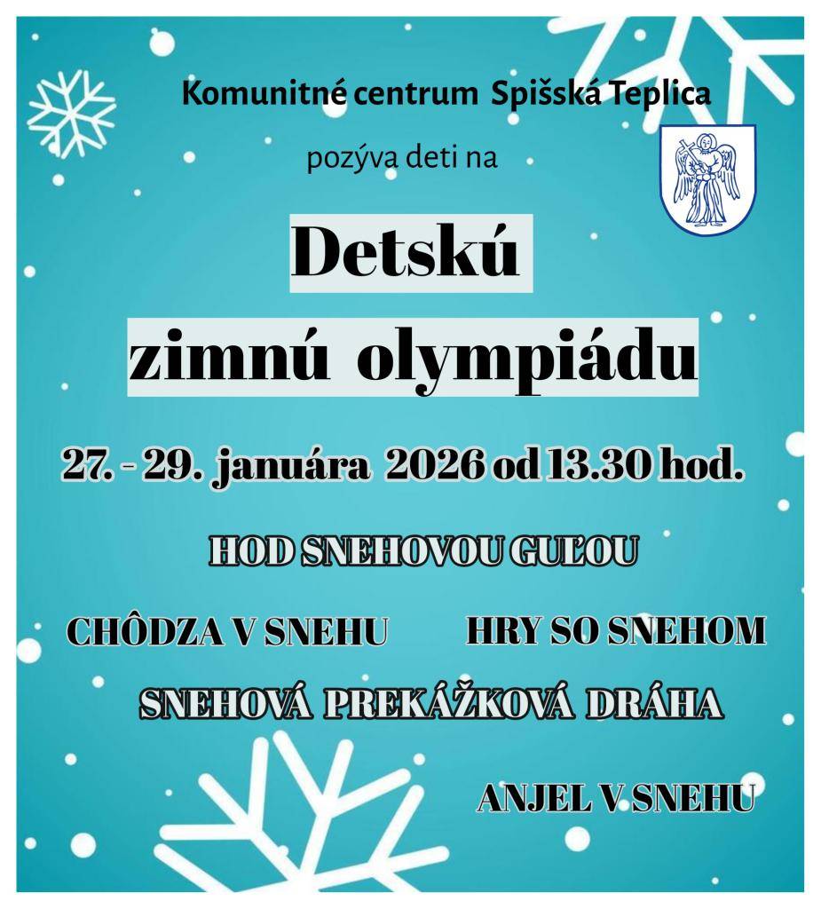 Komunitné centrum pozýva všetky deti na Detskú zimnú olympiádu v dňoch od 27. do 29. januára 2026 od 13.30 hod.