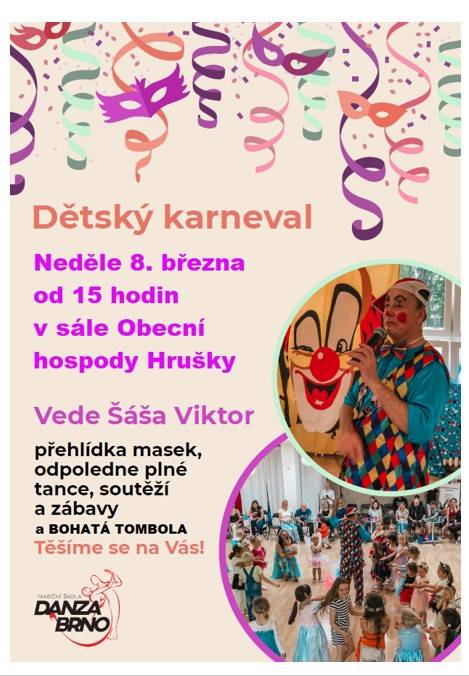 Pozvánka na dětský karneval v Hruškách