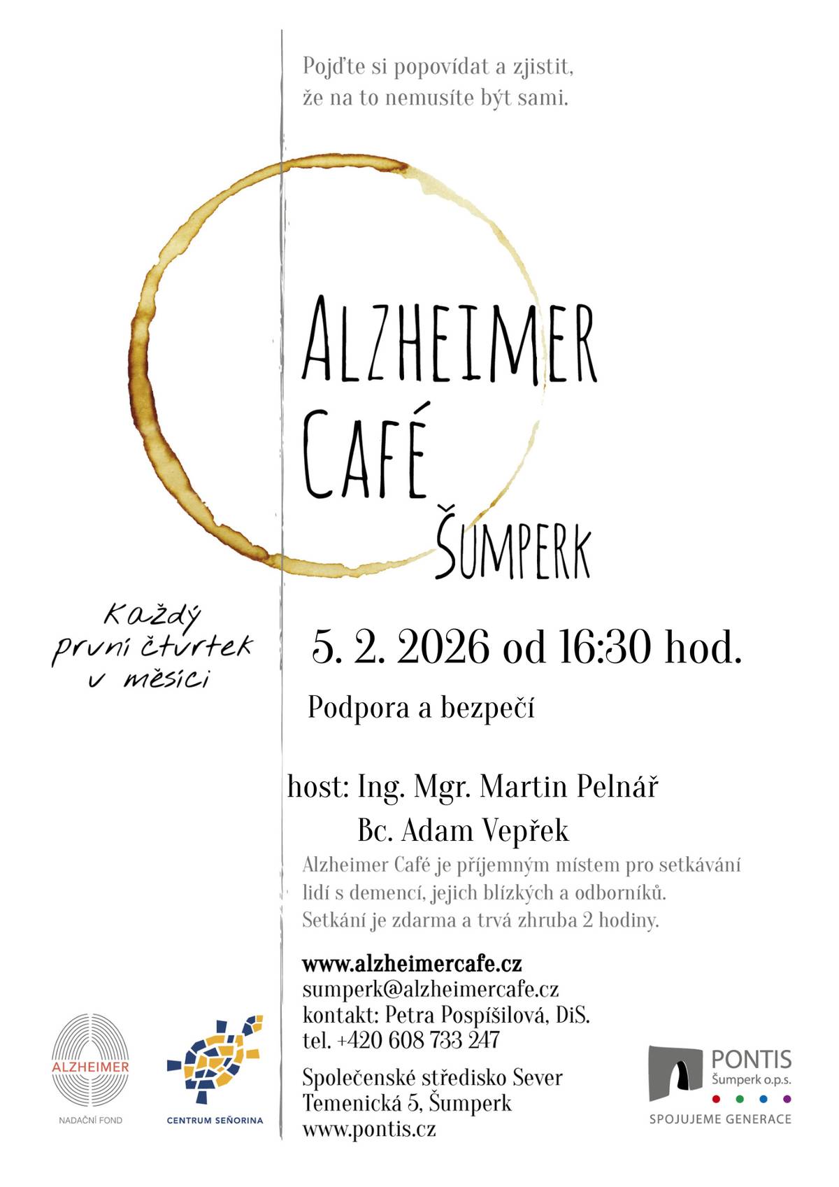 Pontis Šumperk zve všechny na Alzheimer café v Šumperku dne 5.2.2026.