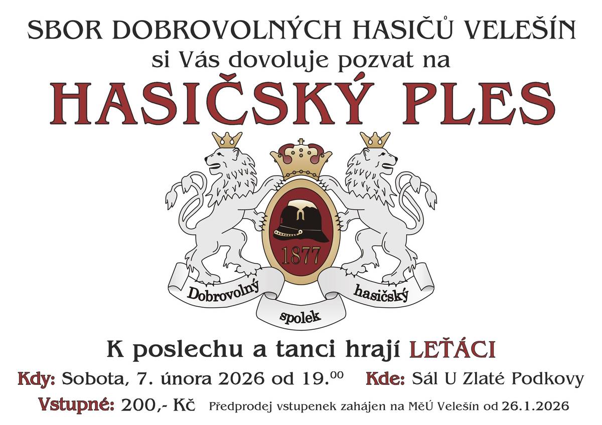 Sobota 7.2.2026 v 19 hodin  Předprodej vstupemek na MěÚ Velešín od 26.1.2026