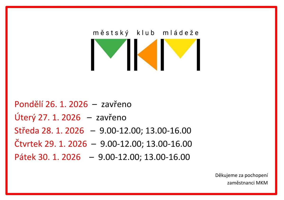 Městský klub mládeže informuje o aktuální otevírací době.
