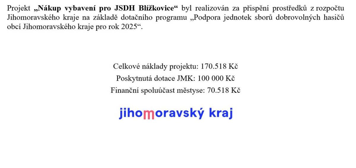 Projekt byl realizován za přispění prostředků JMK