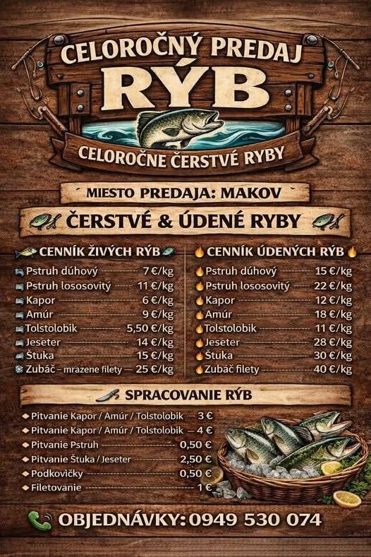 Celoročný predaj rýb v Makove - ponuka